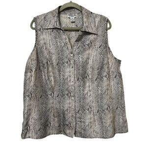 Robbie Bee Woman 100% Silk Snakeskin Print Sleeveless Button Down Shirt 18W Plus